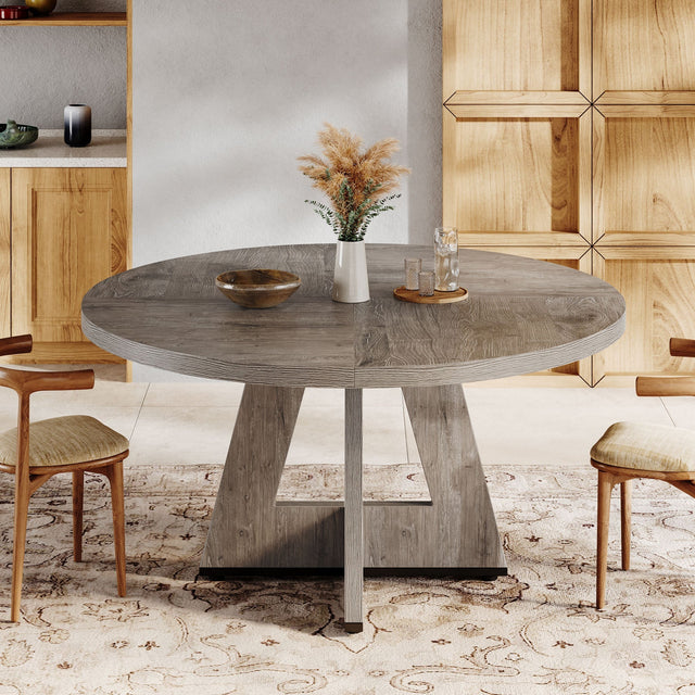 47" Round Dining Table for 4-6, Farmhouse Kitchen Table Table for Dining Room