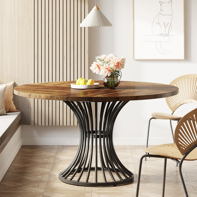 Round Dining Table for 4-6, 47" Farmhouse Circle Kitchen Table