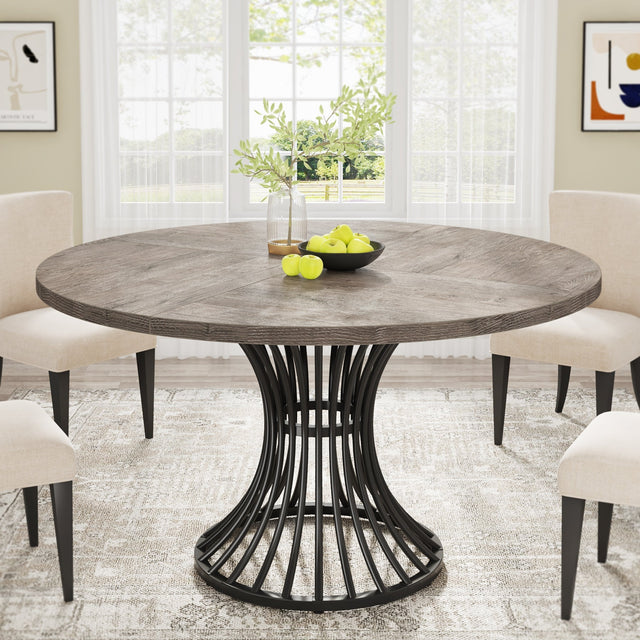 Round Dining Table for 4-6, 47" Farmhouse Circle Kitchen Table