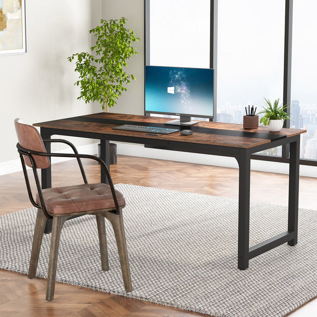 Tribesigns 70.9 inch Computer Desk Vintage Brown Black lifestyle