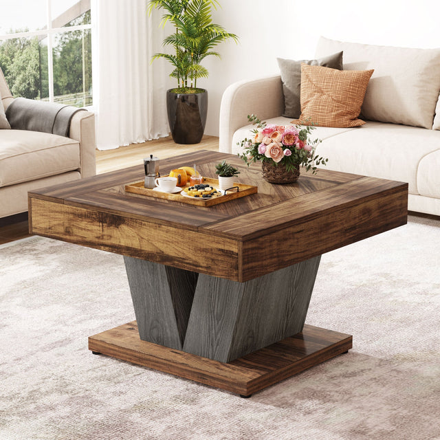 31.5 inch wood coffee table rustic brown and black crisscross base