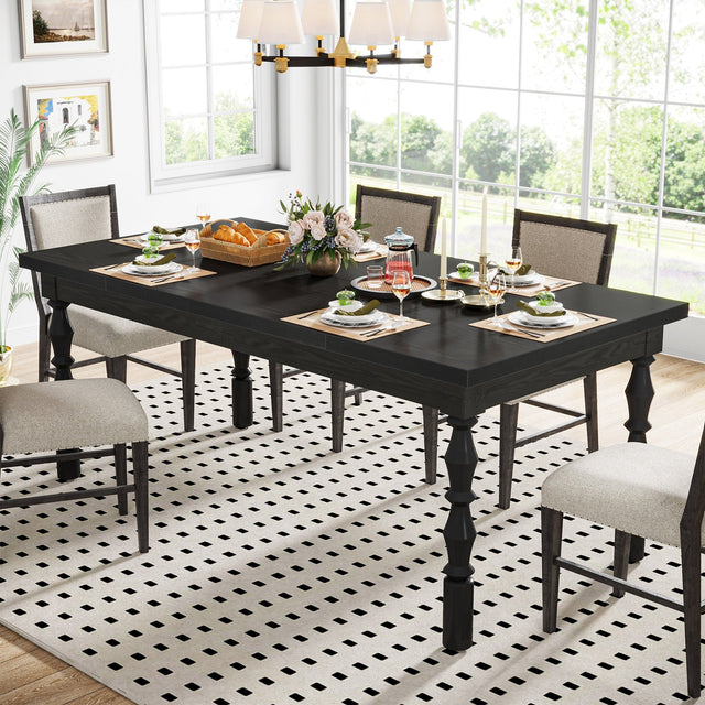 Rectangle Dining Table, 62” Kitchen Table with Carved Turned Legs for 4-6 People