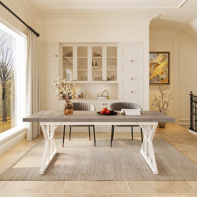 Rectangular Dining Table, Farmhouse 70.8" Kitchen Table for 6 People
