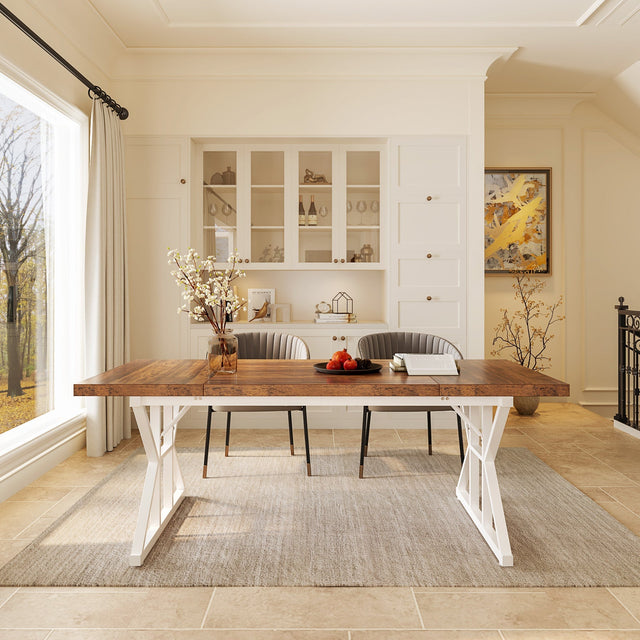 Rectangular Dining Table, Farmhouse 70.8" Kitchen Table for 6 People