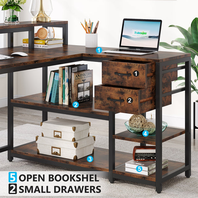 Corner desk reversible configuration options