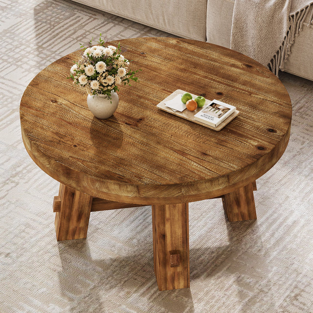 31.5 inch Round Solid Wood Coffee Table lifestyle