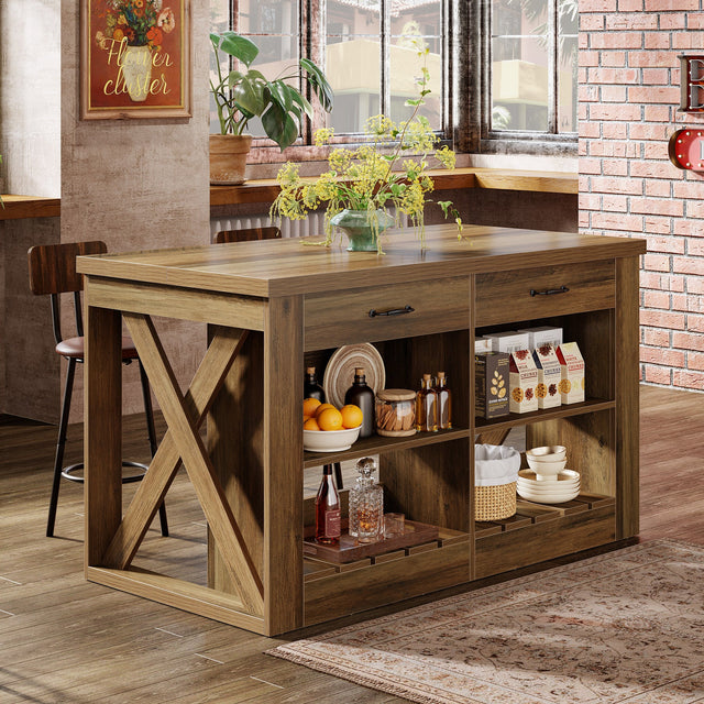 55 inch Kitchen Island open shelf