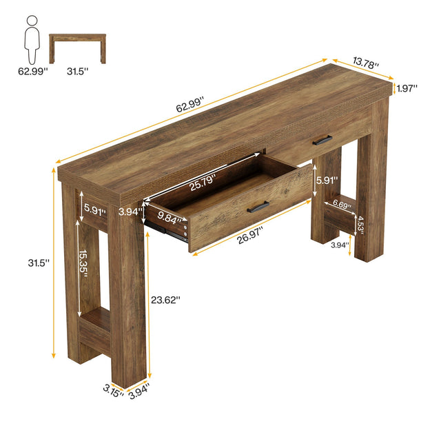63 inch Console Table H-shaped legs dimensions