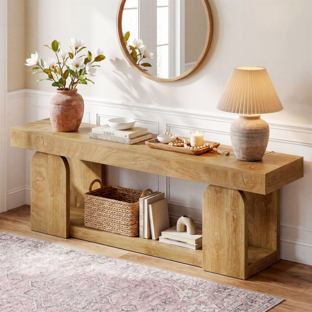63 inch Farmhouse Console Table 2-tier storage entryway