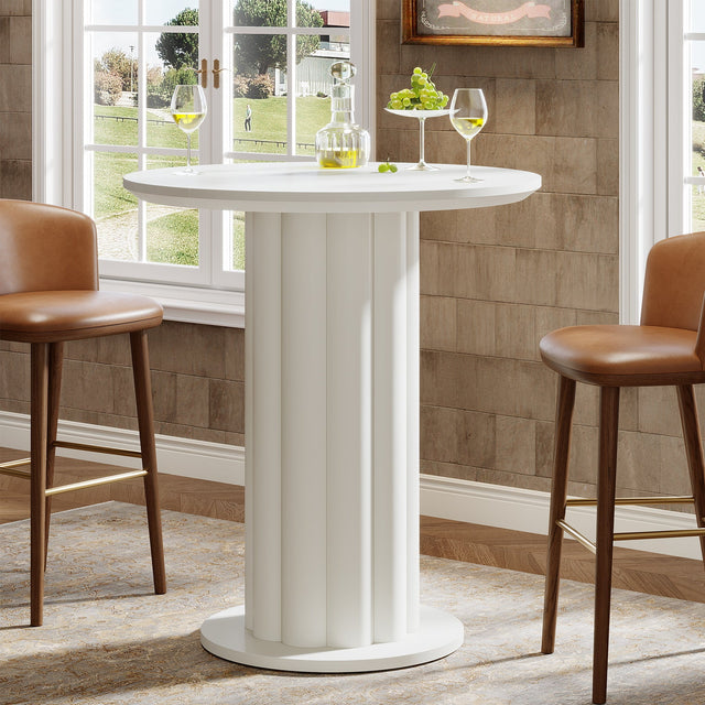 Round Bar Table, 30" Pub Table with Column Fluted Ribbed Leg Base
