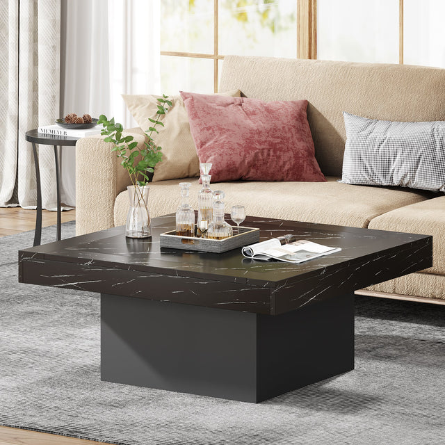 Square coffee table faux marble black and black variant