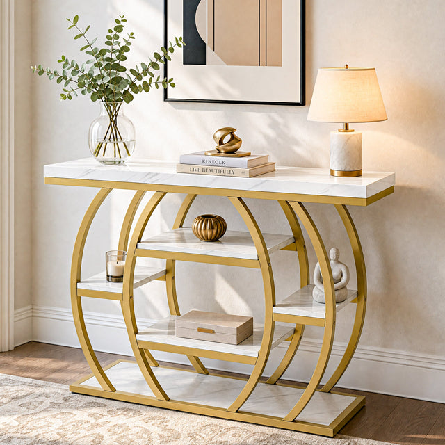 41 inch Gold Entryway Console Table faux marble 5-tier