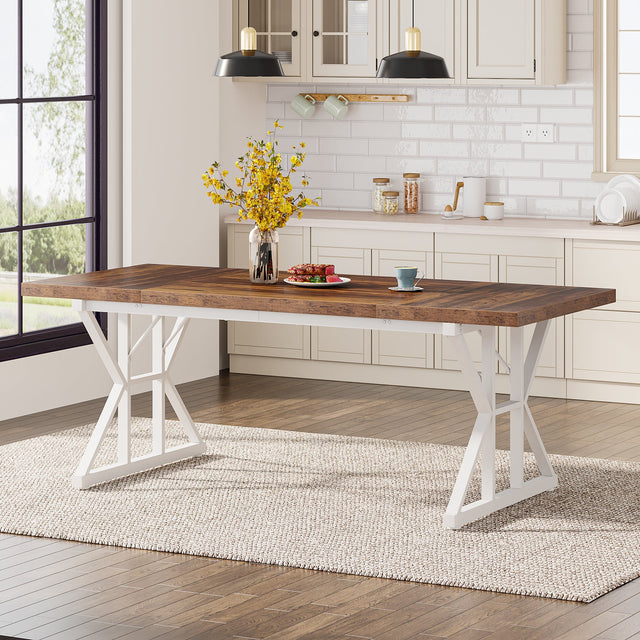 Rectangular Dining Table, Farmhouse 70.8" Kitchen Table for 6 People