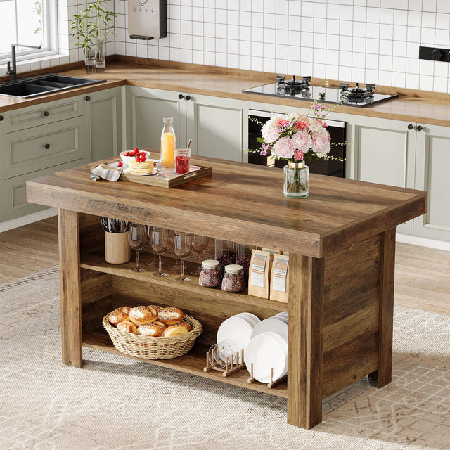 55 inch Kitchen Island 3-Tier Island Table Counter Height