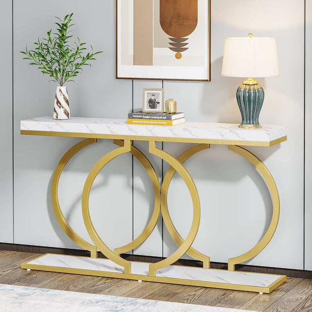 55 inch Faux Marble Console Table marble top closeup