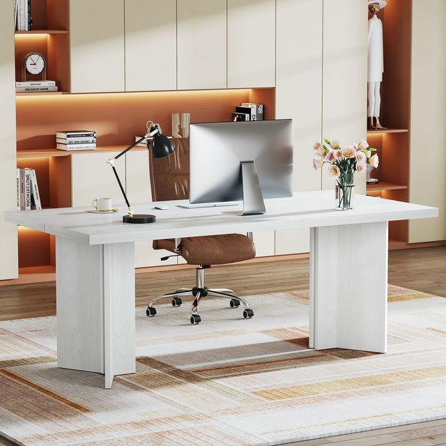 63 inch farmhouse desk White color variant