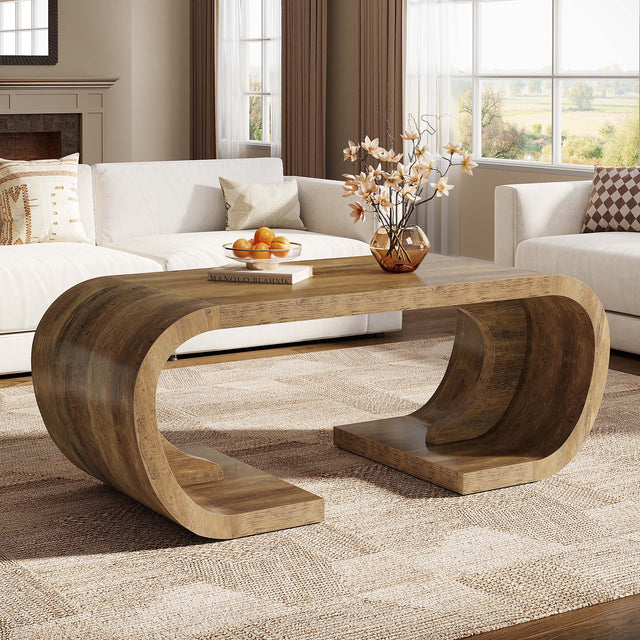 47 inch C-Shaped Coffee Table Rustic Brown curved base