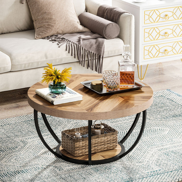 Round coffee table in living room lifestyle shot