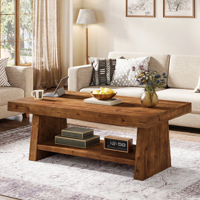 2-Tier Solid Wood Coffee Table room setting