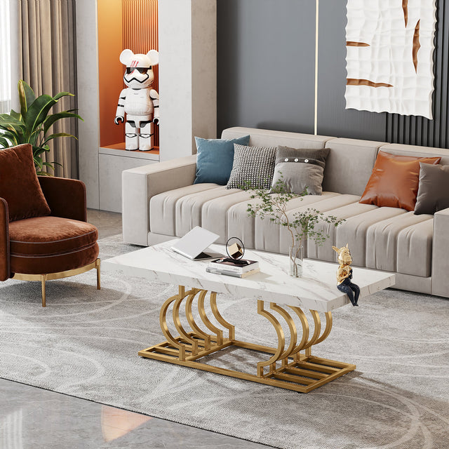 47 inch Faux Marble Coffee Table side angle