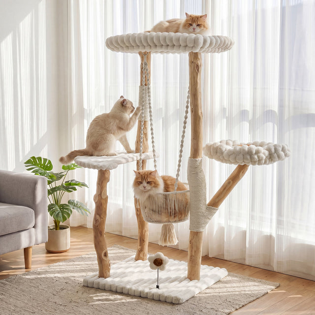 51 inch Solid Wood Cat Tree scratching posts detail