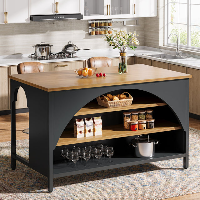 Kitchen Island with 3 Storage Shelves shelf detail