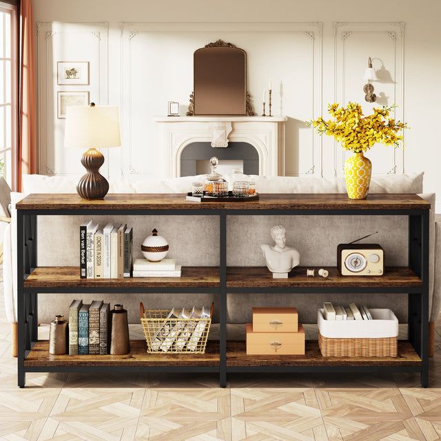 70.9 inch 3-Tier Console Table shelf storage detail
