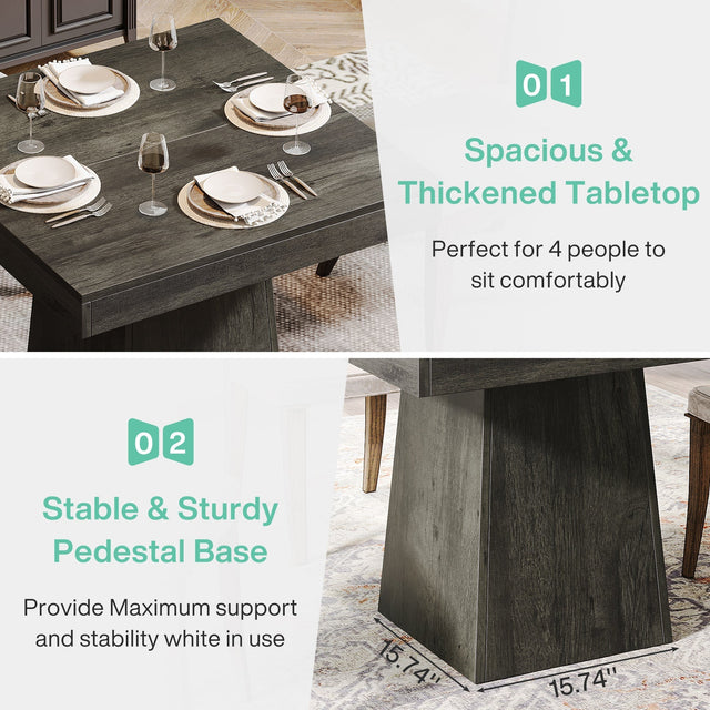 31.5" Square Dining Table, Small Farmhouse Kitchen Dinner Table for 4 People