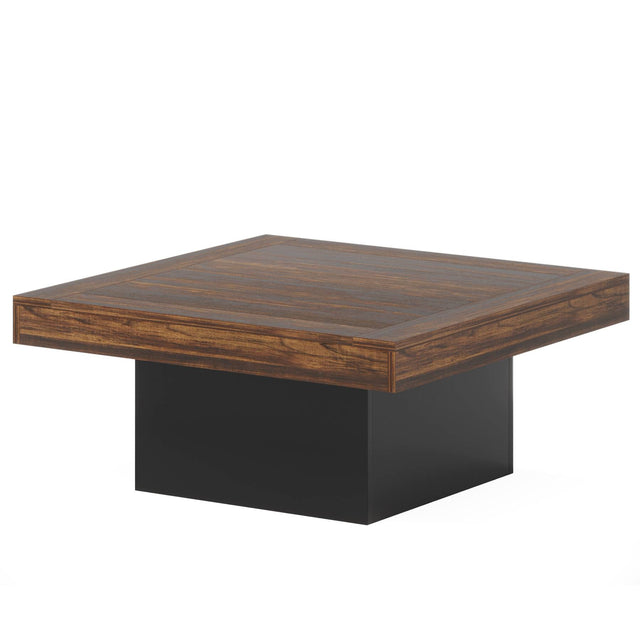 Square farmhouse coffee table close-up tabletop surface