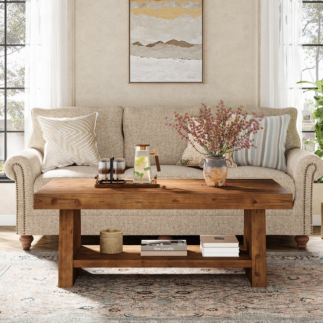2-Tier Solid Wood Coffee Table angle view