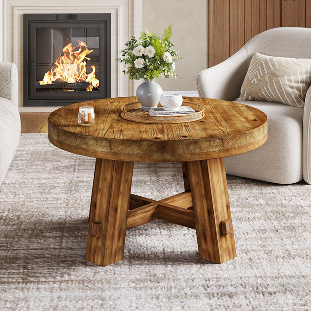 31.5 inch Round Solid Wood Coffee Table leg detail