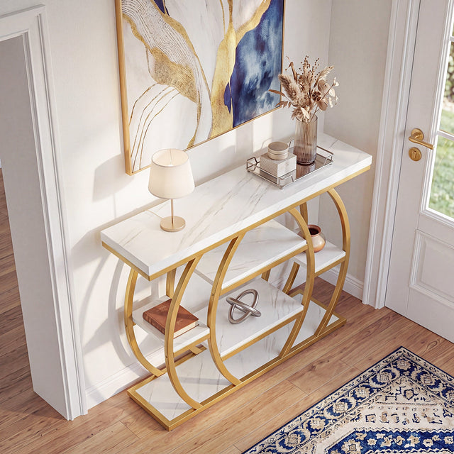 41 inch Gold Console Table 5-tier shelf detail