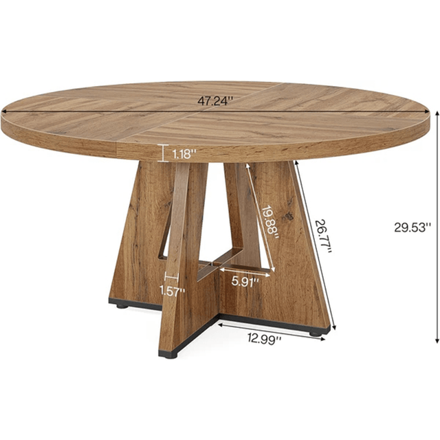 47-Inch Round Farmhouse Dining Table for 4–6 with Cross-Style Pedestal Base
