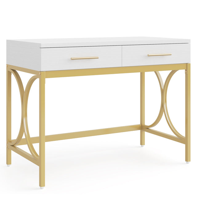 Modern white desk bedroom vanity setup