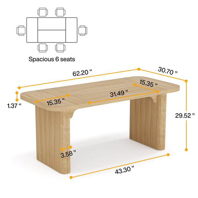 62" Rectangular Dining Table for 4-6, Simple Kitchen Dinner Table