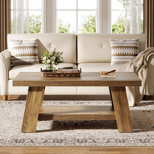 47 inch Farmhouse 2-Tier Coffee Table shelf detail