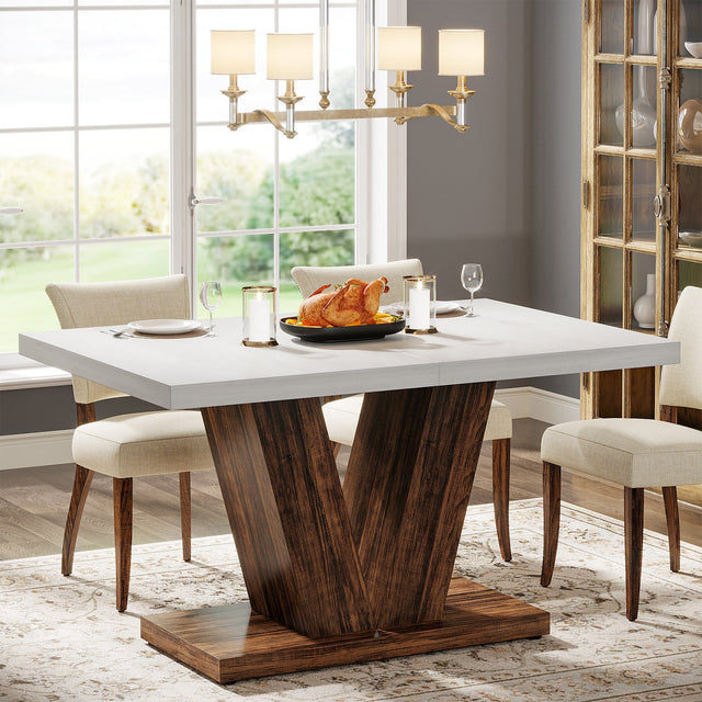 47" Dining Table, Farmhouse Wooden Kitchen Dinner Table with Duty Pedestal