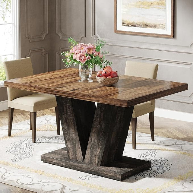 47" Dining Table, Farmhouse Wooden Kitchen Dinner Table with Duty Pedestal