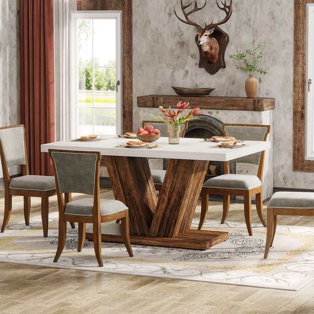 47" Farmhouse Dining Table, Kitchen Dinner Table with Duty Pedestal for 4 People