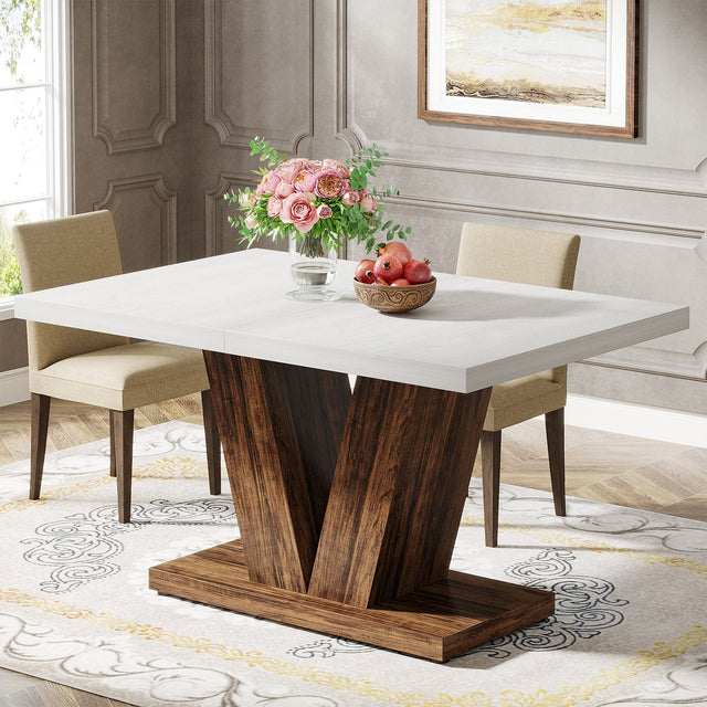 47" Farmhouse Dining Table, Kitchen Dinner Table with Duty Pedestal for 4 People