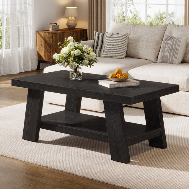 47 inch Farmhouse 2-Tier Coffee Table Black variant