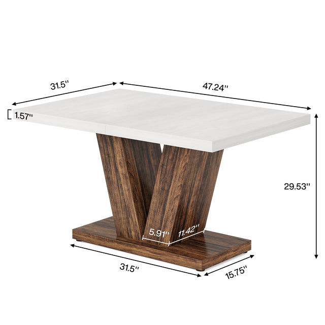 47" Farmhouse Dining Table, Kitchen Dinner Table with Duty Pedestal for 4 People