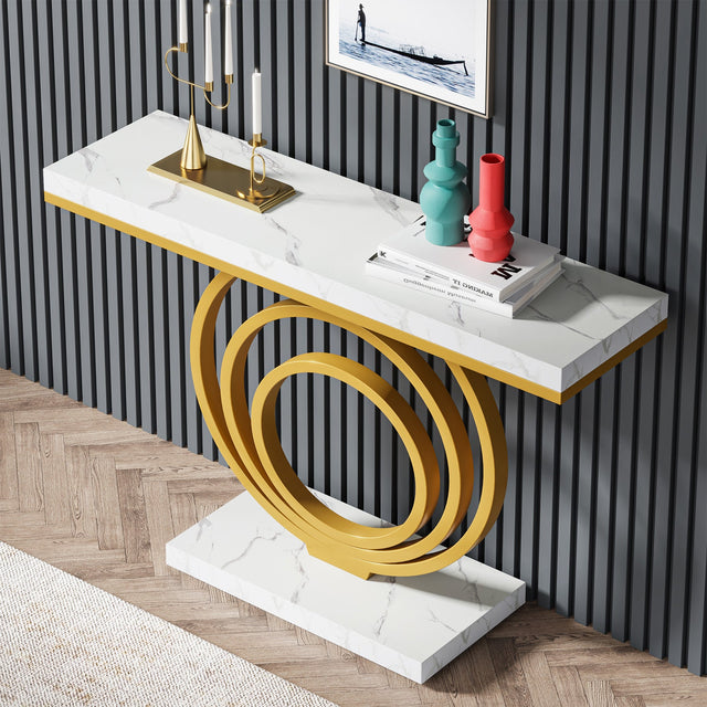 41 inch Console Table faux marble top detail