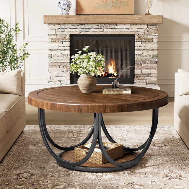 Round coffee table curved metal frame detail