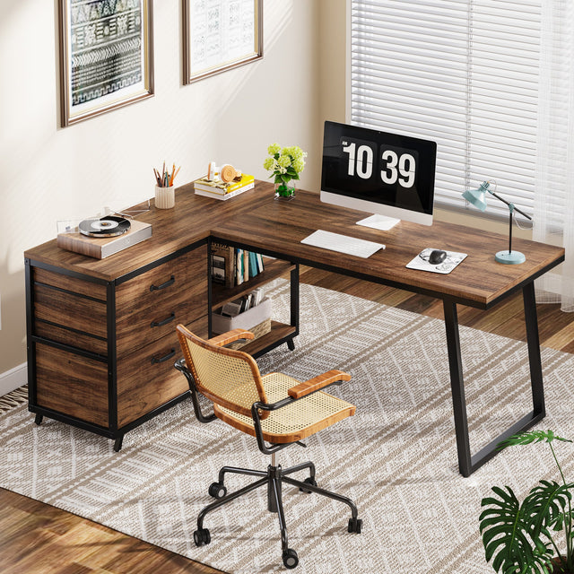 53 inch L-shaped desk reversible left right configuration