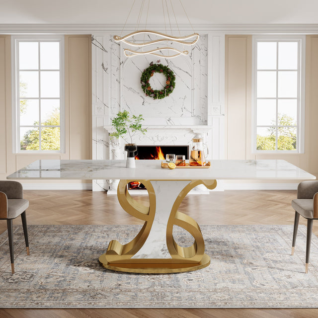 White Gold Sintered Stone Dining Table