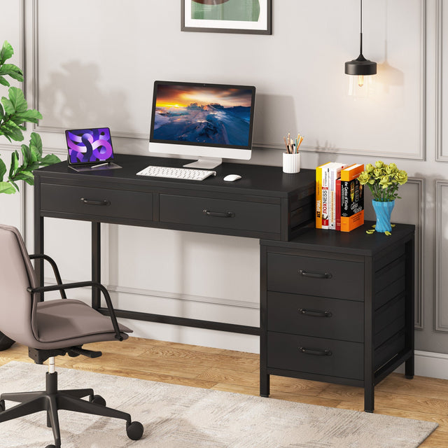 5-Drawer Computer Desk Black color variant