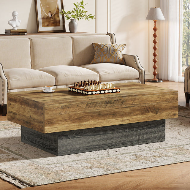55 inch Farmhouse Coffee Table with Pedestal Rustic Brown