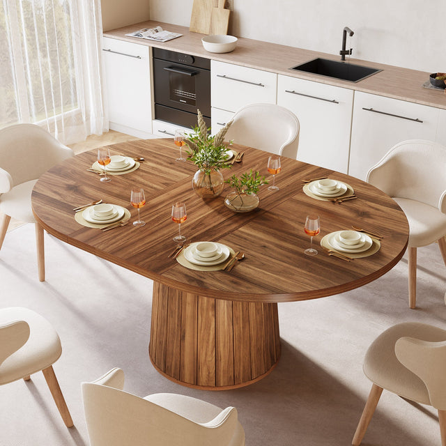 55" Dining Table, Oval Kitchen Dinner Table with Cylindrical Pedestal