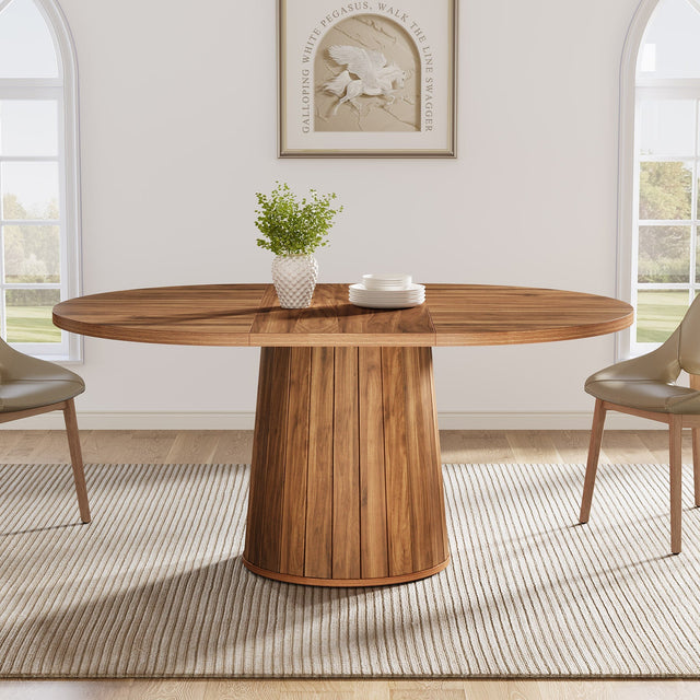 55" Dining Table, Oval Kitchen Dinner Table with Cylindrical Pedestal